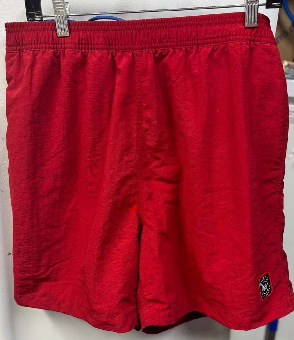 Chaps Ralph Lauren Men's Red Nylon Swim Trunks with Logo Patch